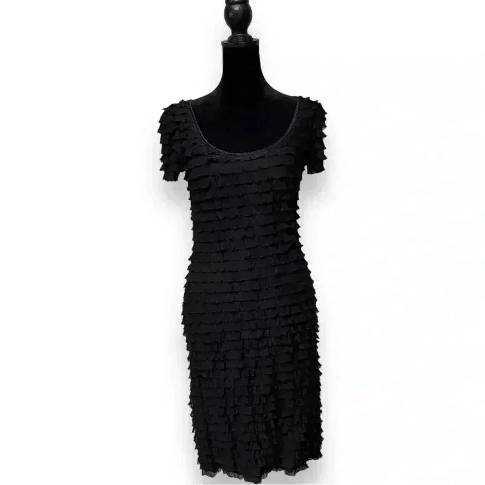 Betsy Johnson P Black Short Sleeve Ruffled Scoop Neck Bodycon Girly Minidress - Picture 11 of 16